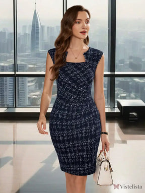 Vestido Tubinho Midi Social Estampado Com Decote Assimétrico