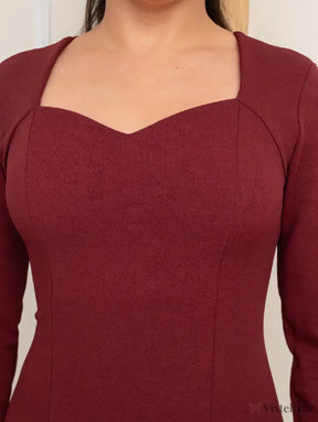 Vestido Tubinho Midi Social Manga Longa Decote Coração